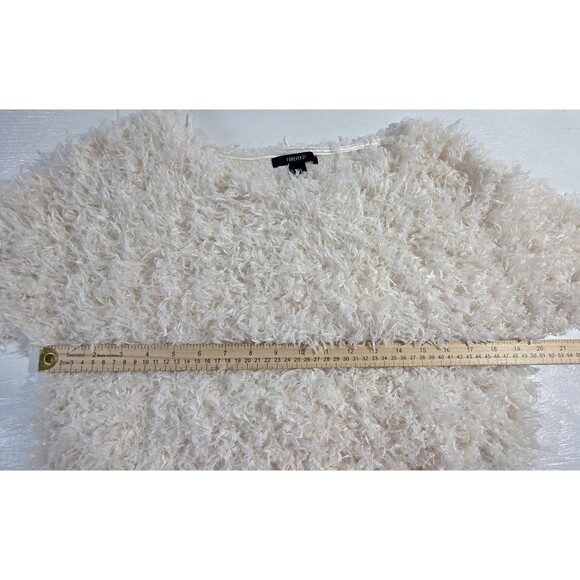 Forever 21 Cropped Fluffy Shag Style Cream Sweater Pullover Women's Size L - Picture 9 of 15